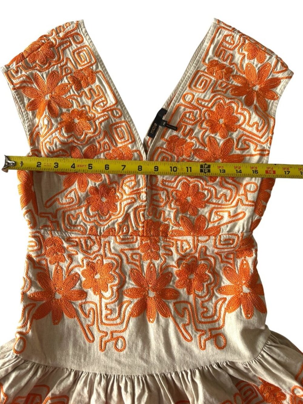 Maje Beige & Orange Embroidered Floral Sleeveless Dress Size 40 - Picture 6 of 9